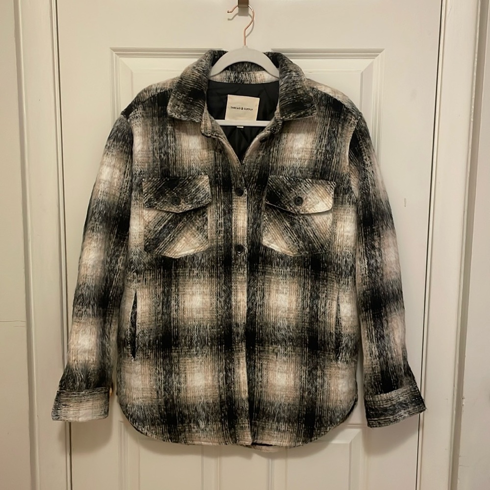 Never worn Thread & Supply Neutral Plaid Shacket | Women’s Size Small